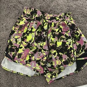 Lululemon Athletica Neon Yellow,Black, and Pink Athletic Shorts
